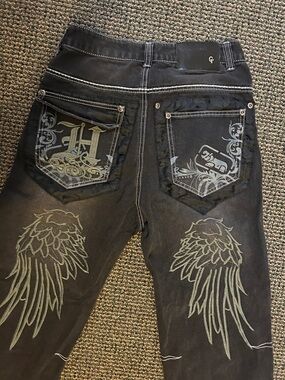 Game Time Black Washed Straight Jeans with Decorative Pocket Graphics